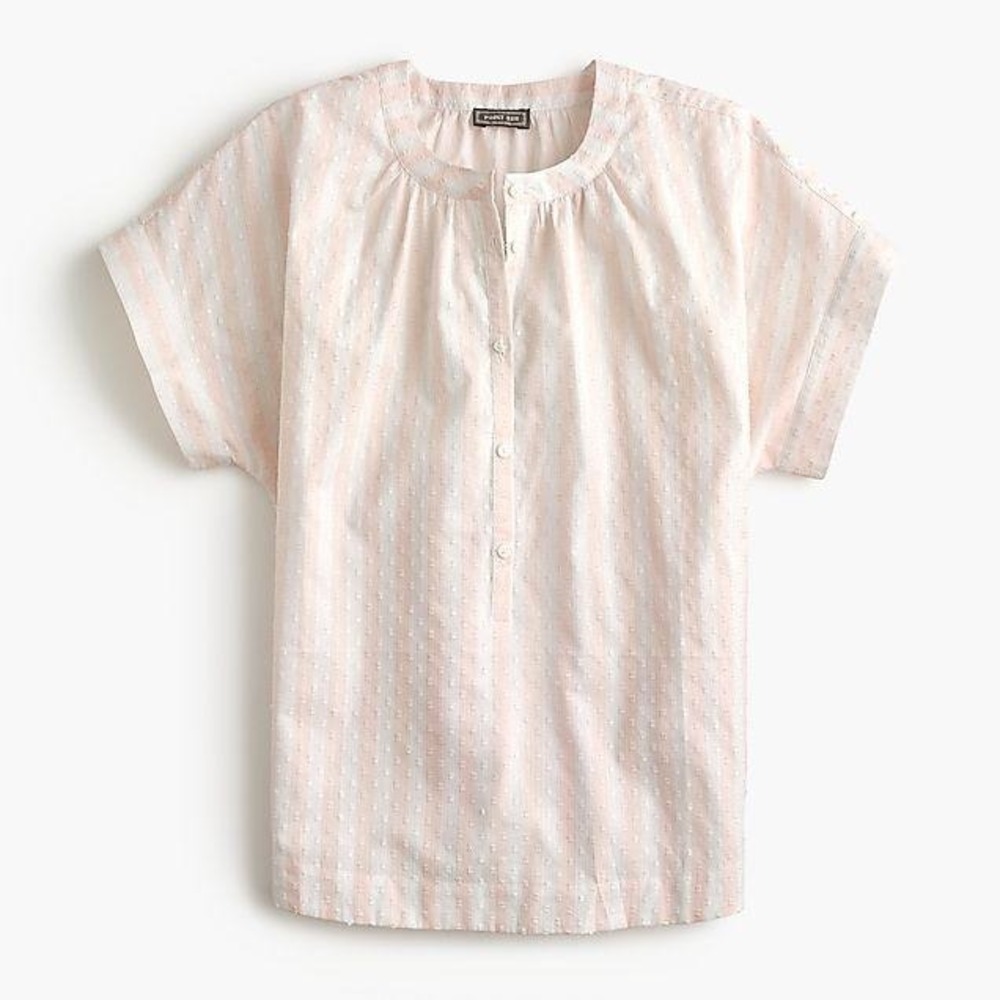 Point Sur J.Crew Popover Blouse Women XS Peach White Striped Dobby Romantic Airy - Picture 1 of 4